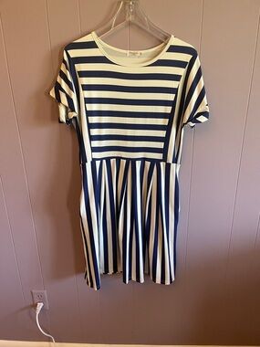 Striped Navy and Cream Short Sleeve Kids Dress by Noppies